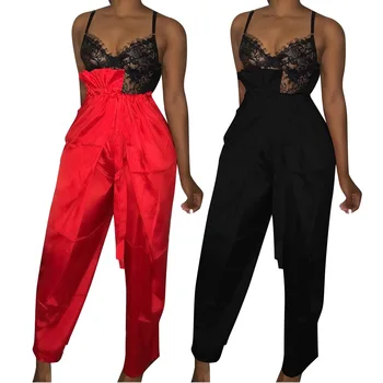 

New women ruffles elastic irregular waist high waist loose sexy Harem Long pants Wide Leg long Black Red trousers streetwear