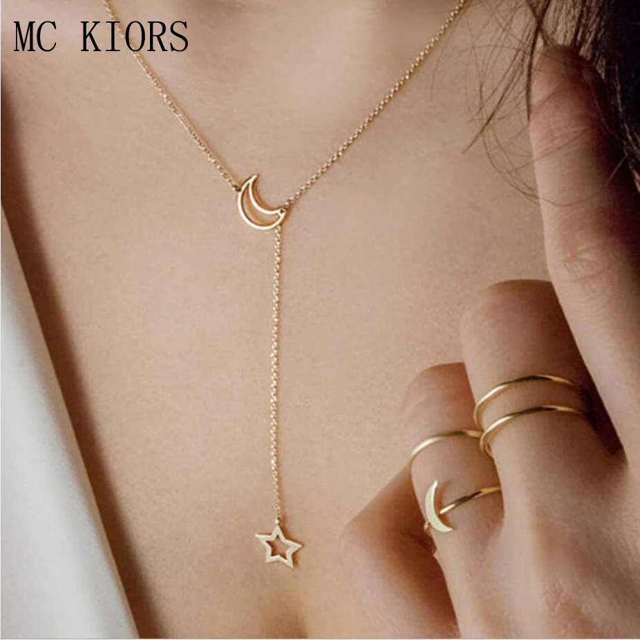 

Fashion Moon Star Pendant Jewelry Choker Necklace Party Jewelry Alloy Zinc Chain Necklace For Women Gold Color Archery Necklace