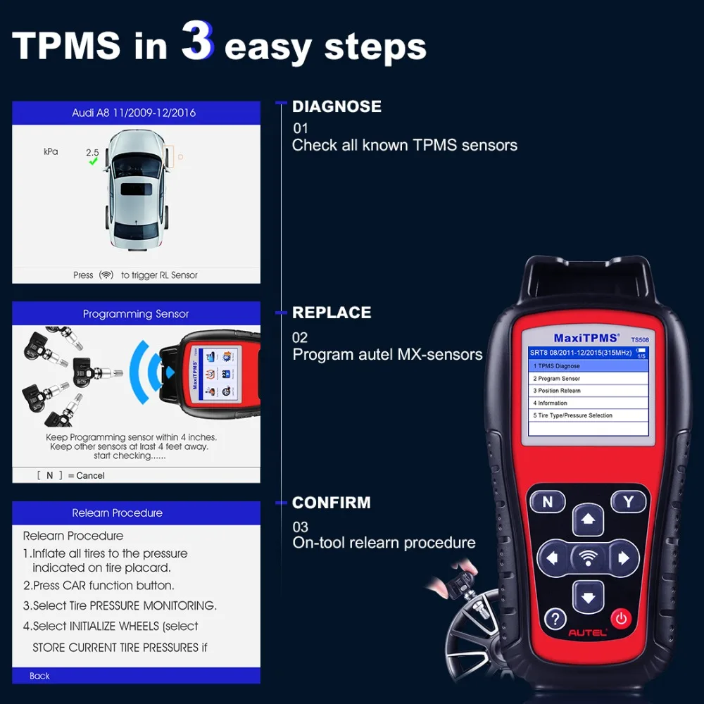 US $380.00 Autel TPMS Replacement Tool TPMS Programming Tool MaxiTPMS TS508K Tire Pressure 315433mHZ  TPMS Tire Sensor Activation