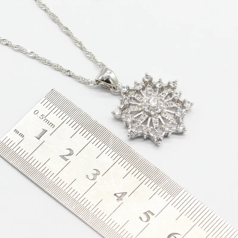 Белый CZ серебро 925 Ювелирные наборы для женщин в форме цветка серьги браслет кольца ожерелье кулон