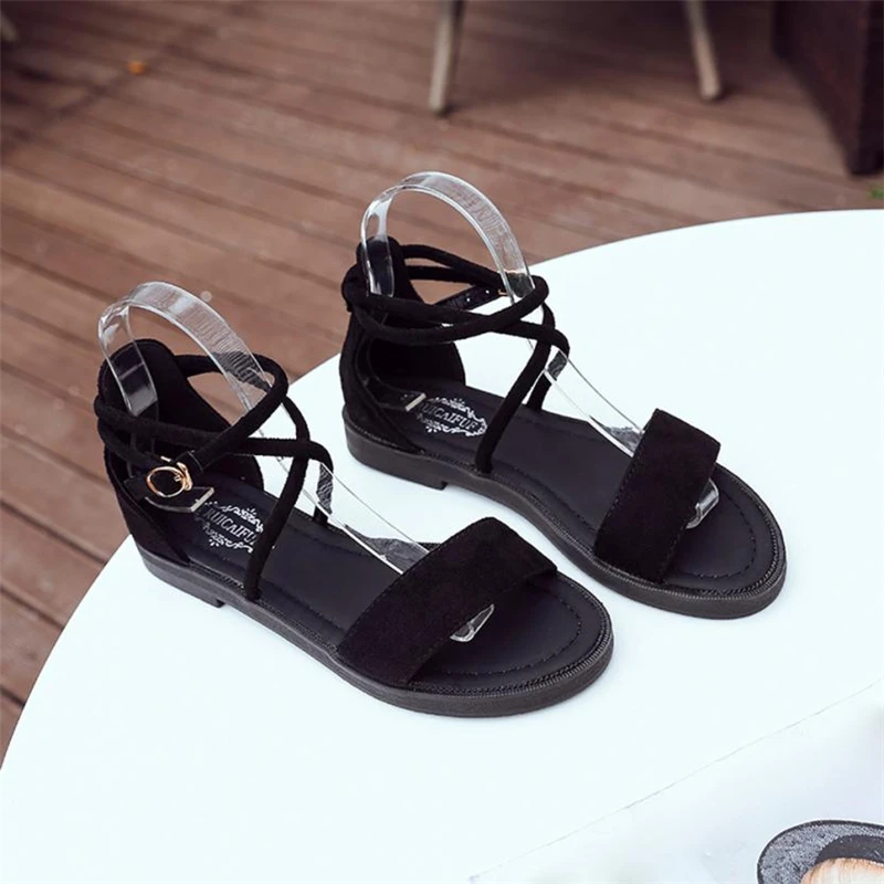 shoes woman sandals girls  Women Flat Sandals Cross Straps Open Toe Buckle Low Heel Sandals Wedge Summer  O0516#30  12 - 