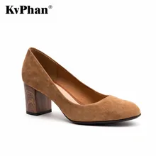 KvPhan Sheepskin Genuine Leather Pumps For Women Shoes Square Heel Luxury High Heels Round Toe Slip On Bridal Handmade Shoes