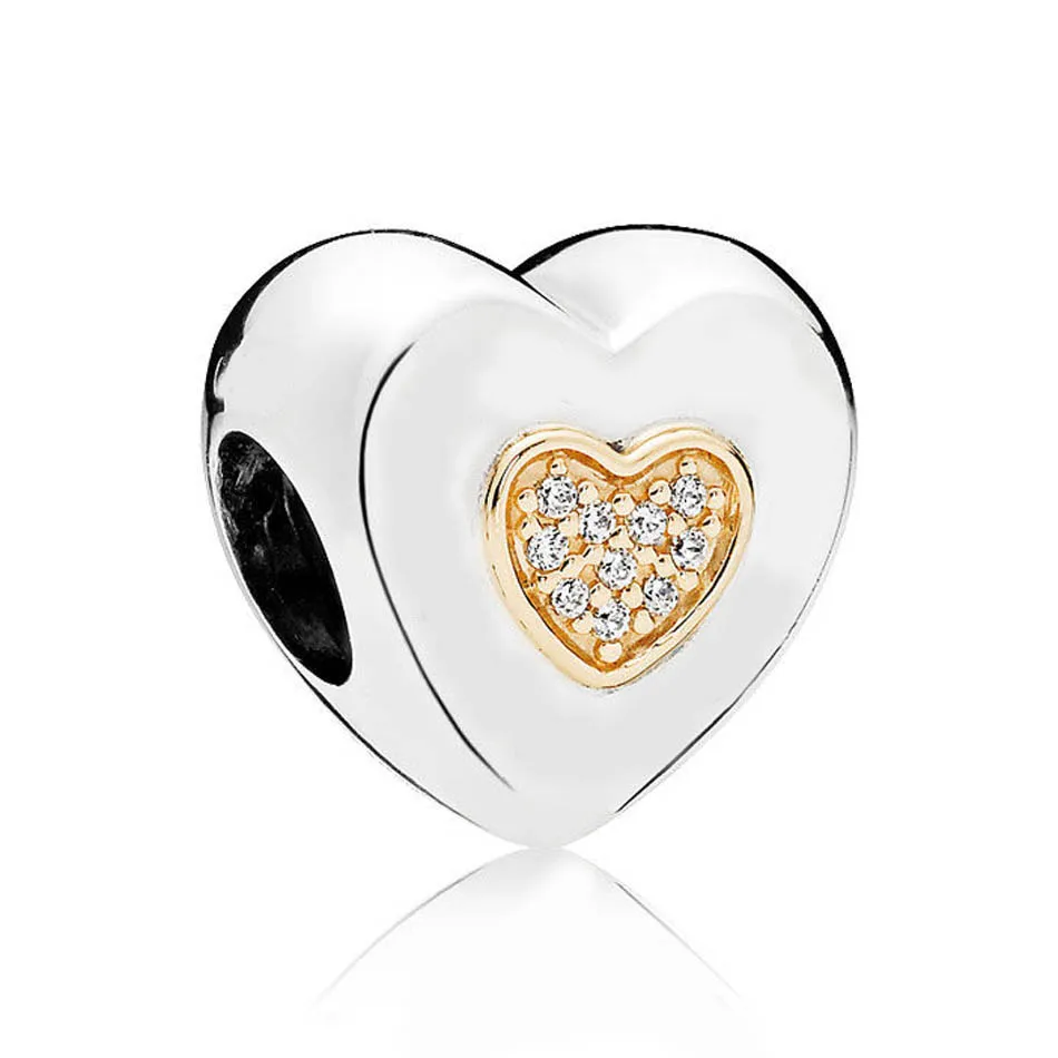 

Authentic S925 Sterling Silver DIY Jewelry Signature Heart Charm fit Pandora Bracelet Bangle Clear CZ Girl Gift