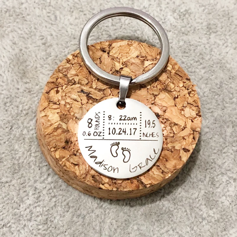 

Personalized Baby Keychains Engraved Name Birth Date Weigh Length Baby Stats Key Rings Gift For New Mom Dad Women Bijoux