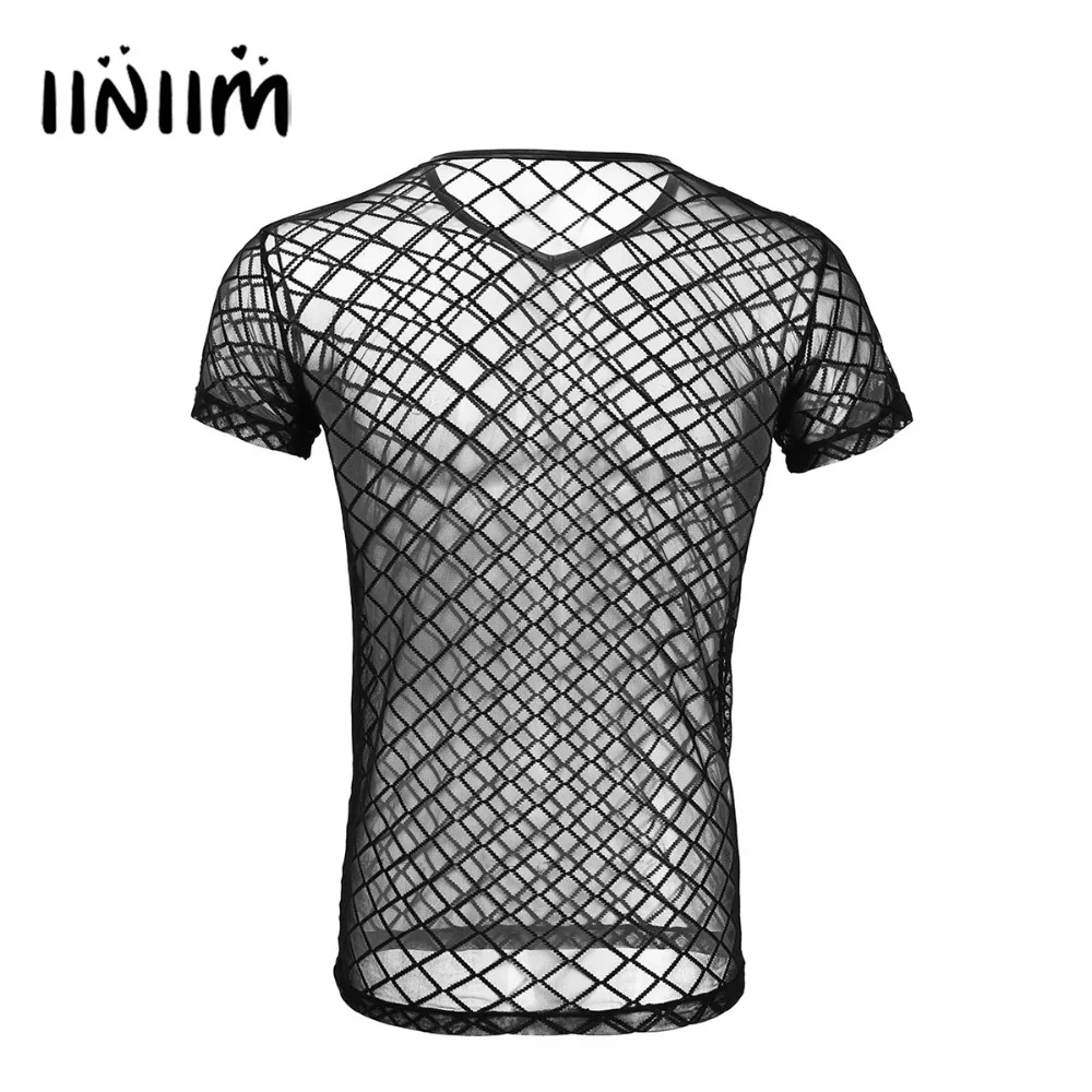 

iiniim Mens See-through Mesh Men's Fishnet Top See-through T-shirt Top Clubwear Undershirt for Evening Party Costume Dance