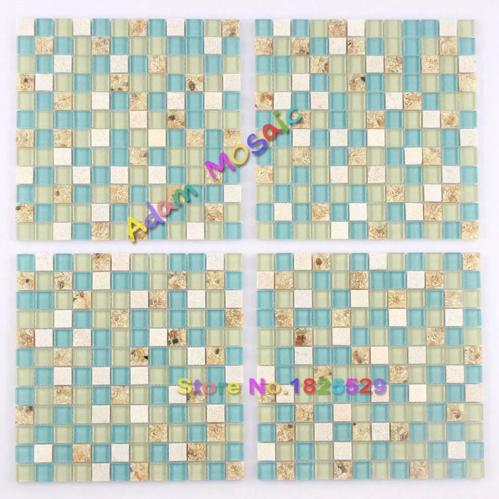 Wandtegels Witte Steen Moza Ektegels Glas Blauw Conch Sea Shell Wandtegels Witte Steen Moza Ektegels Glas Blauw Conch Sea Shell