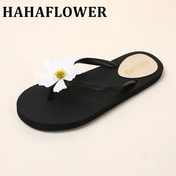 

HAHAFLOWER Bohemia Flowers Woman Beach Flip Flops Summer Style Slides Slip- Resistant Slippers flat Shoes Woman