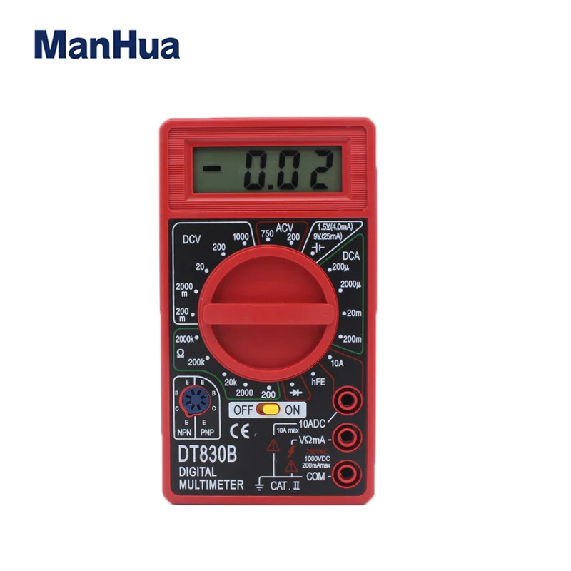 

Manhua DT830 Mini Digital Multimeter with LCD Overload Protection Voltage Amperage Test Probe DC AC Red