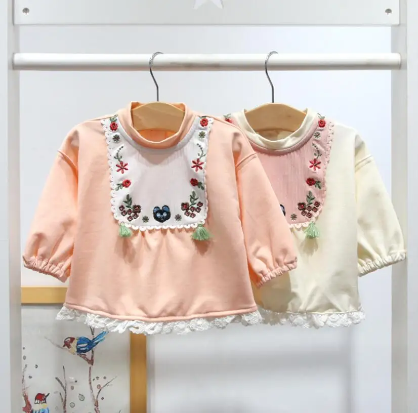 Хлопковые блузки для маленьких девочек весенне-осенняя одежда для малышей блузки принцессы с цветочной вышивкой для маленьких девочек Одежда для младенцев от 0 до 2 лет