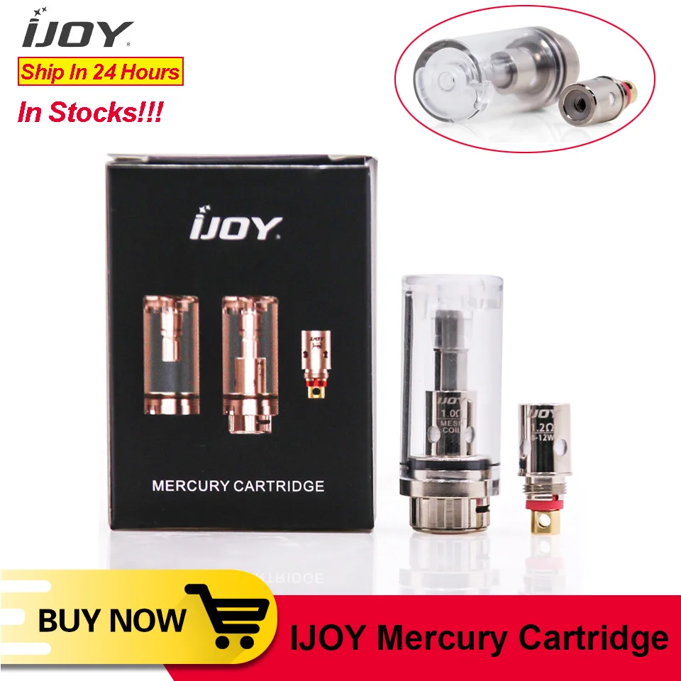

Original IJOY Mercury Cartridge 2ml Capacity With 1.0ohm mesh coil & 1.2ohm Coil Refillable Vape tank For Ijoy Mercury vape Kit