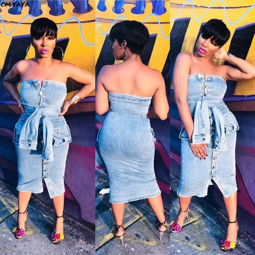 denim boobtube dress
