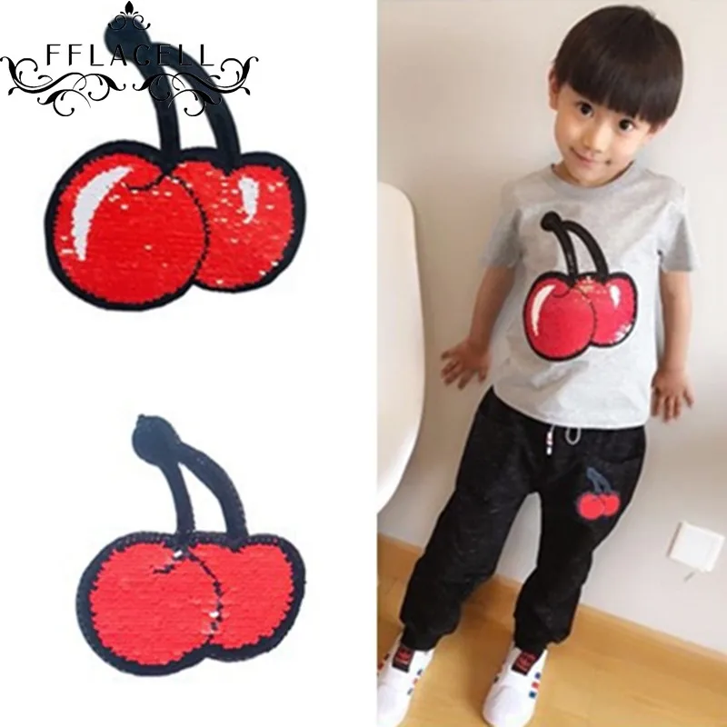 

FFLACELL Fruits cherry sequins Embroidery patch diy clothing applique blossom DIY Accessory Sewing Supplie