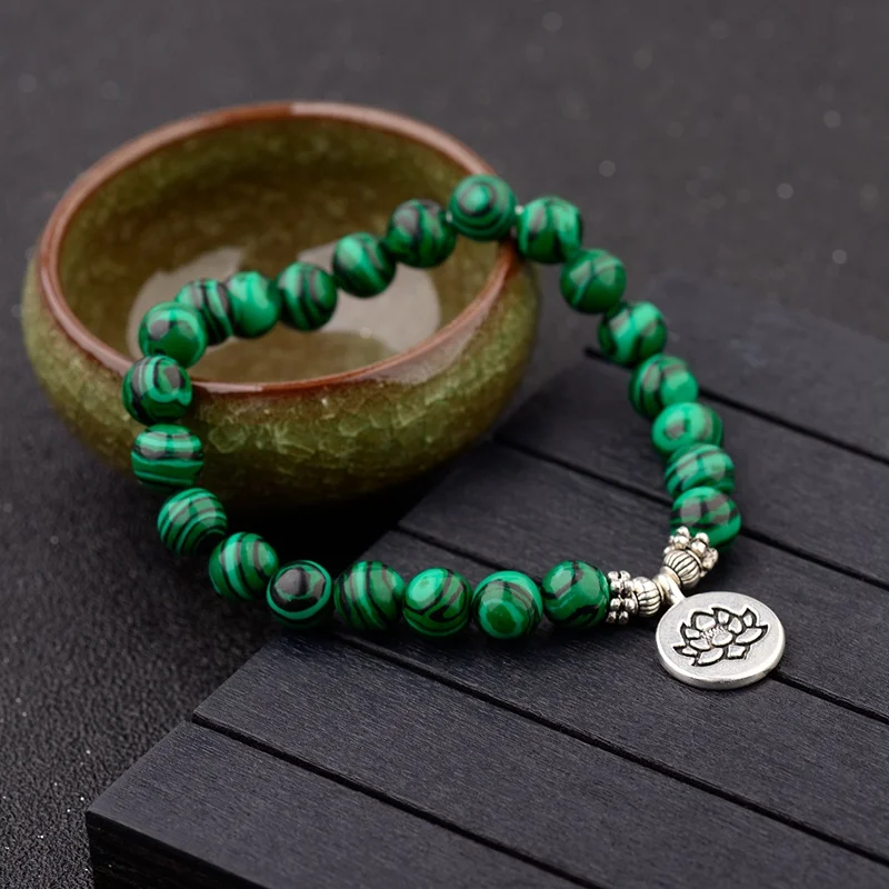 Amader браслет с Зелеными камнями женский Femme молитвенный Йога браслет чакра Ом Лотос мужской очаровательный браслет из бисера Pulseras AB317