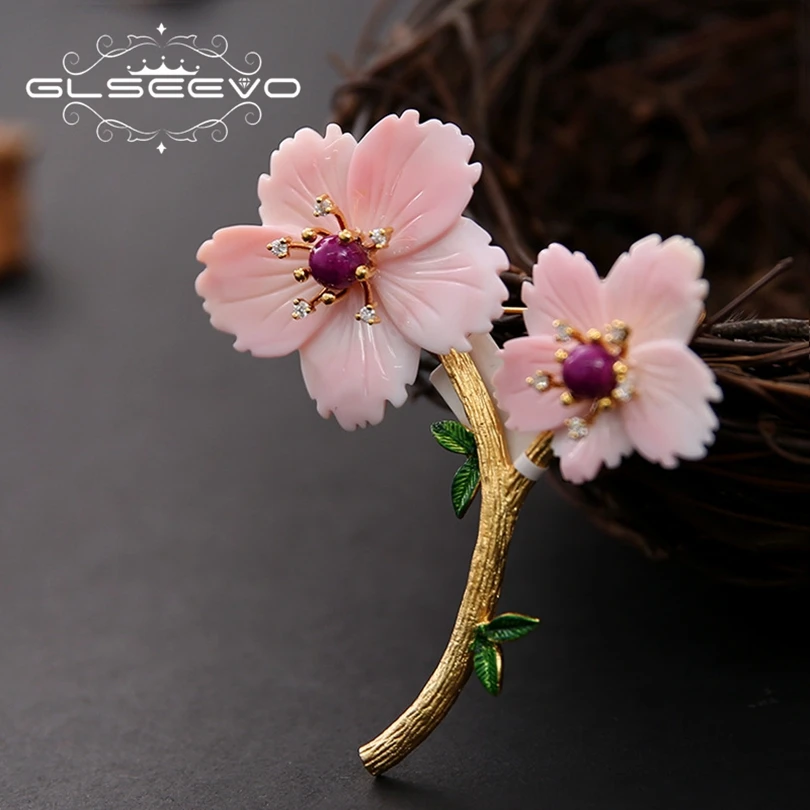 

XlentAg Natural Sugilite Queen Shell Flower Brooch Pins And Brooches For Women Gifts Dual Use Designer Jewellery Luxury GO0231