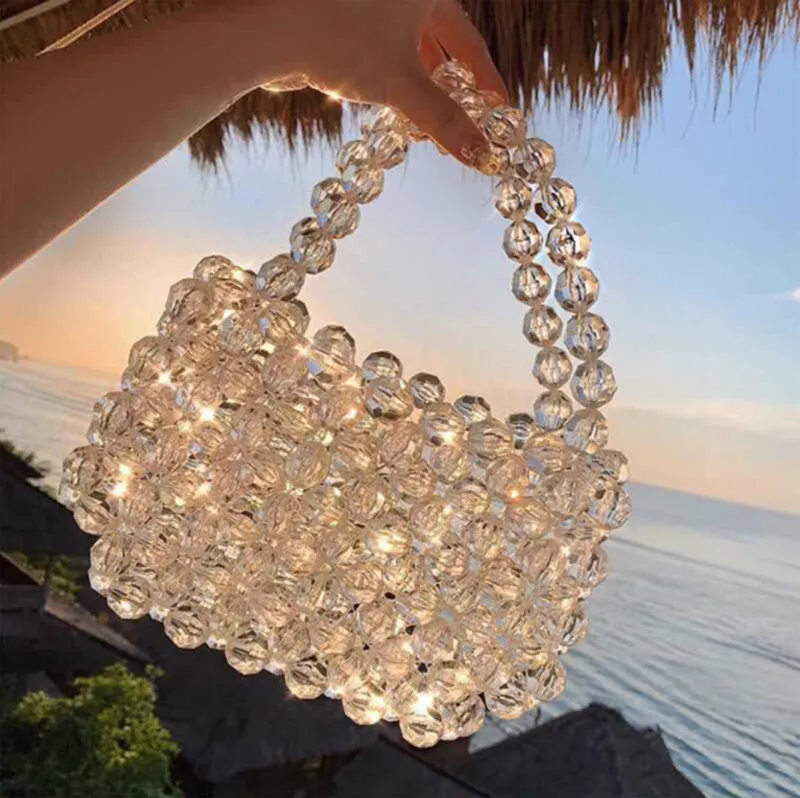 

Summer NEW Transparent Crystal Bag Designer Pearls Jelly Bag Clutch Clear Bag Crossbody Messengers Women Crystal Handbag Totes