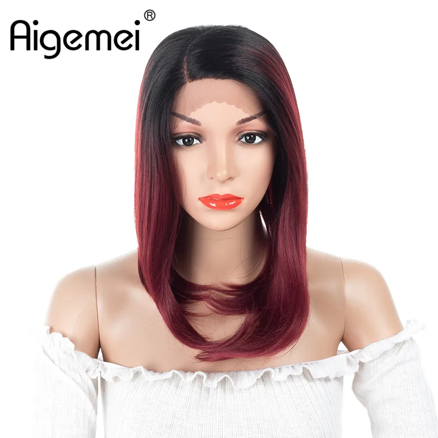 

Aigemei Synthetic Short Straight Bob Wig Side Part Lace Front Wig 2#/OT27/OT30/OTBug/99J Colors Heat Resistant Hair Women Wigs