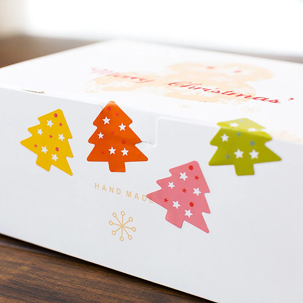 

100pcs Christmas Tree Scrapbooking Stickers Seal Label Package Bag Paper Food Tag Bakery Chocolate Cookie Cake Decoration Supply