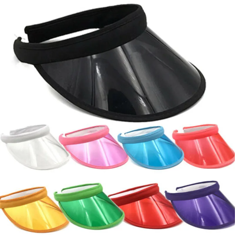 

Unisex Casual Summer Hats Women Sun Cap Candy Color Transparent Empty Tops Baseball Caps Plastic PVC Sunshade Hat Visor Caps Men