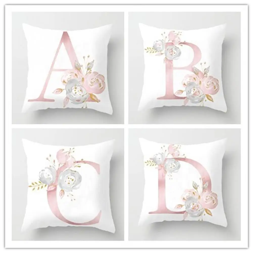 

45*45cm English Alphabet Floral Print Pillow Case Waist Cushion Cover Wedding Bed Decor Pillow Covers