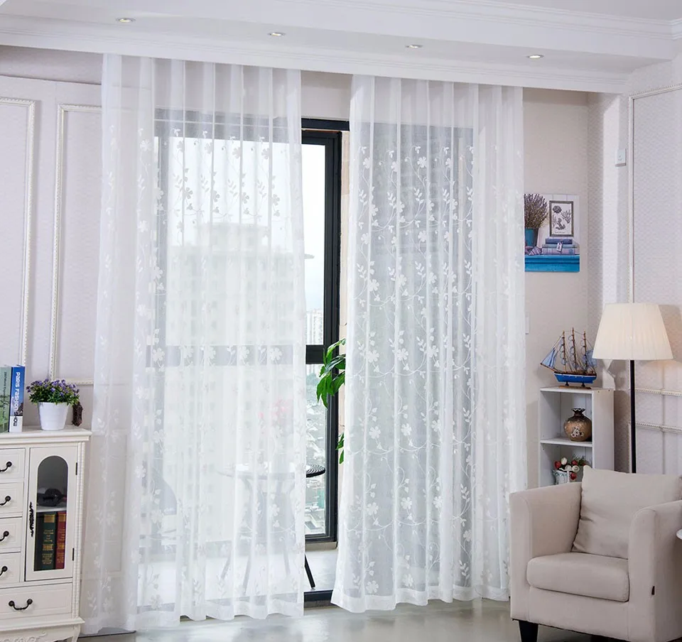 Korean White Embroidered Voile Curtains For Bedroom Window Curtain Living Room Sheer Curtains White Blinds Custom Made0