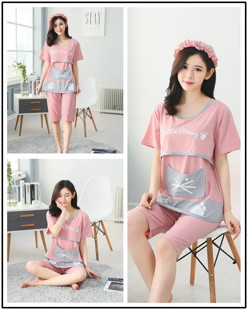 Summer Fashion Maternity Pajamas Sets Nursing Shirts + Belly Shorts Suits for Pregnant Women Pregnancy Breastfeeding clothing (69)