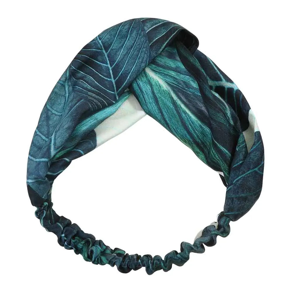 Аксессуары для волос для женщин девочек лист головная повязка с принтом винтажная повязка на волосы с крестиком широкая Цветочная повязка на голову женская резинка для волос шарф для волос - Цвет: Зеленый