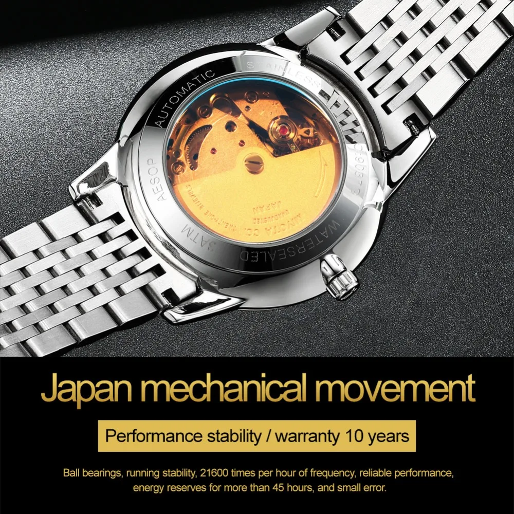 Ultra Thin Watch Men Automatic Mechanical Luminous wristwatch mens   Japanese movement tainless steel Band waterproof clock men