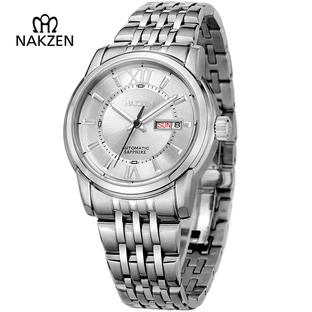 

NAKZEN Men Stainless Steel Waterproof 100M Watch Man Business Automatic Mechanical Watches Male Sapphire Luxury Calendar Clock