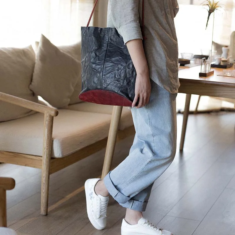 2018 new original handmade large capacity tote bag retro simple art leather shoulder bag