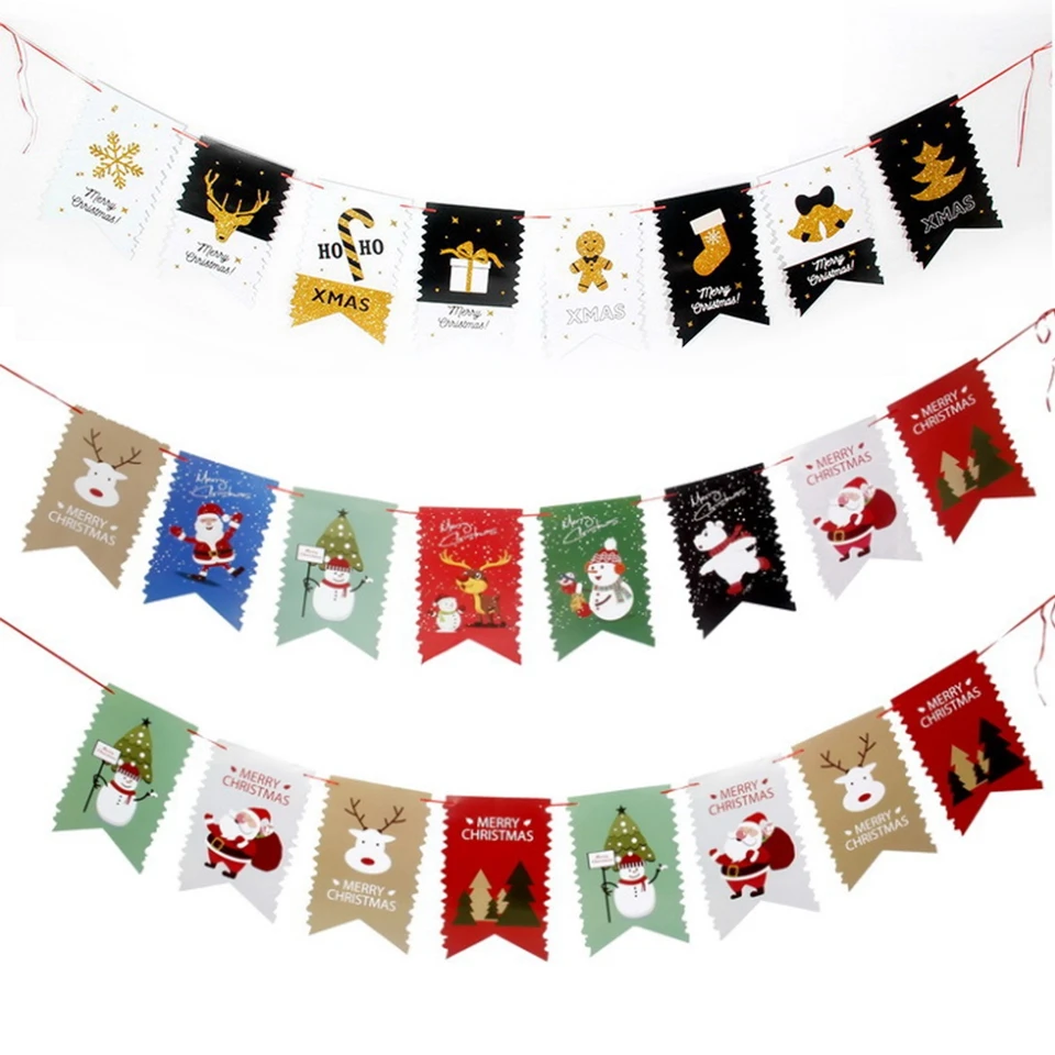 1SET Christmas Banners DIY Colorful Paper Material Festival Decoration Christmas Fish Tail Wavy Edge Banner Home