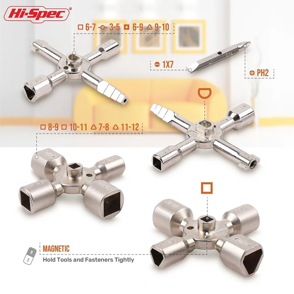 Hi-Spec 10 in 1 Universal Cross Key Plumber Key Magnetic Triangle Square Wrench Radiators for Elevator Train Cabinet Multitool Hi-Spec 10 in 1 Universal Cross Key Plumber Key Magnetic Triangle Square Wrench Radiators for Elevator Train Cabinet Multitool