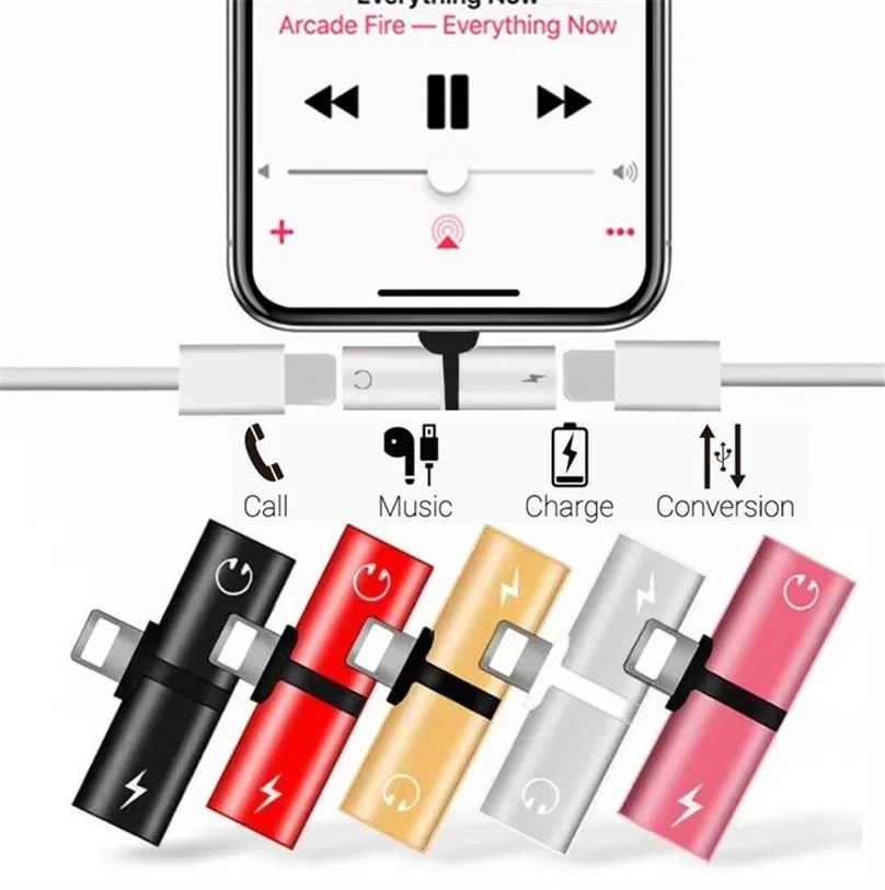 

Aluminum alloy Capsule 2 IN 1 Double Jack Charging and music Audio Adapter For iphone Headphone Earphone AUX Splitter Converter