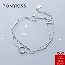 PONYKISS Модные стерлингового серебра 925 шикарные циркониевые геометрические браслеты для женщин Танцевальная вечеринка ювелирные изделия День рождения элегантный подарочный
