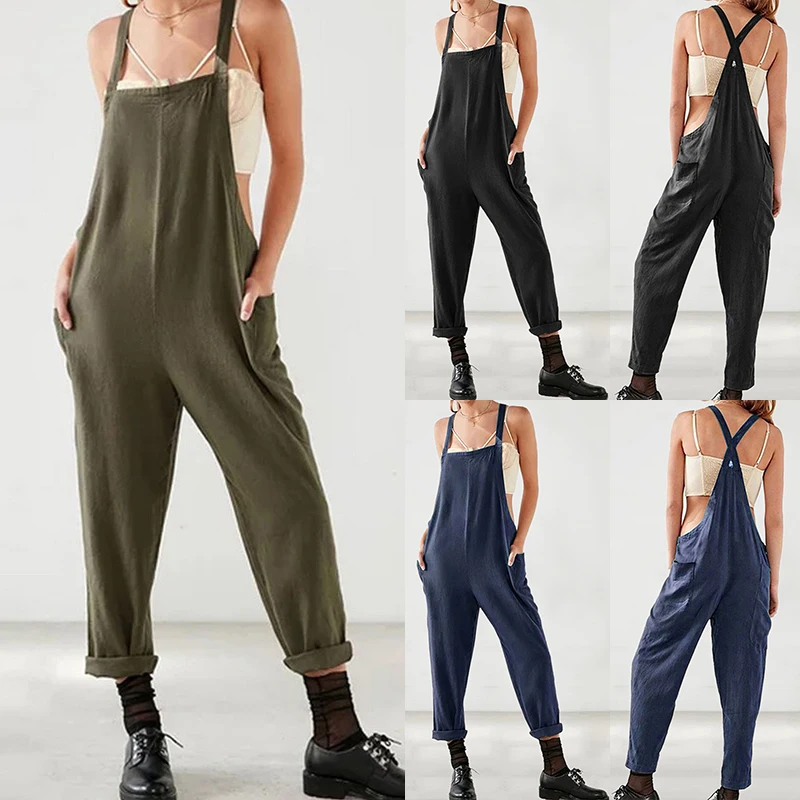 S-5XL Women's Jumpsuits Woman Casual Loose Long Harem Trousers Pants Plus Size Solid Romper Jumpsuit Female Sexy Bib Overalls