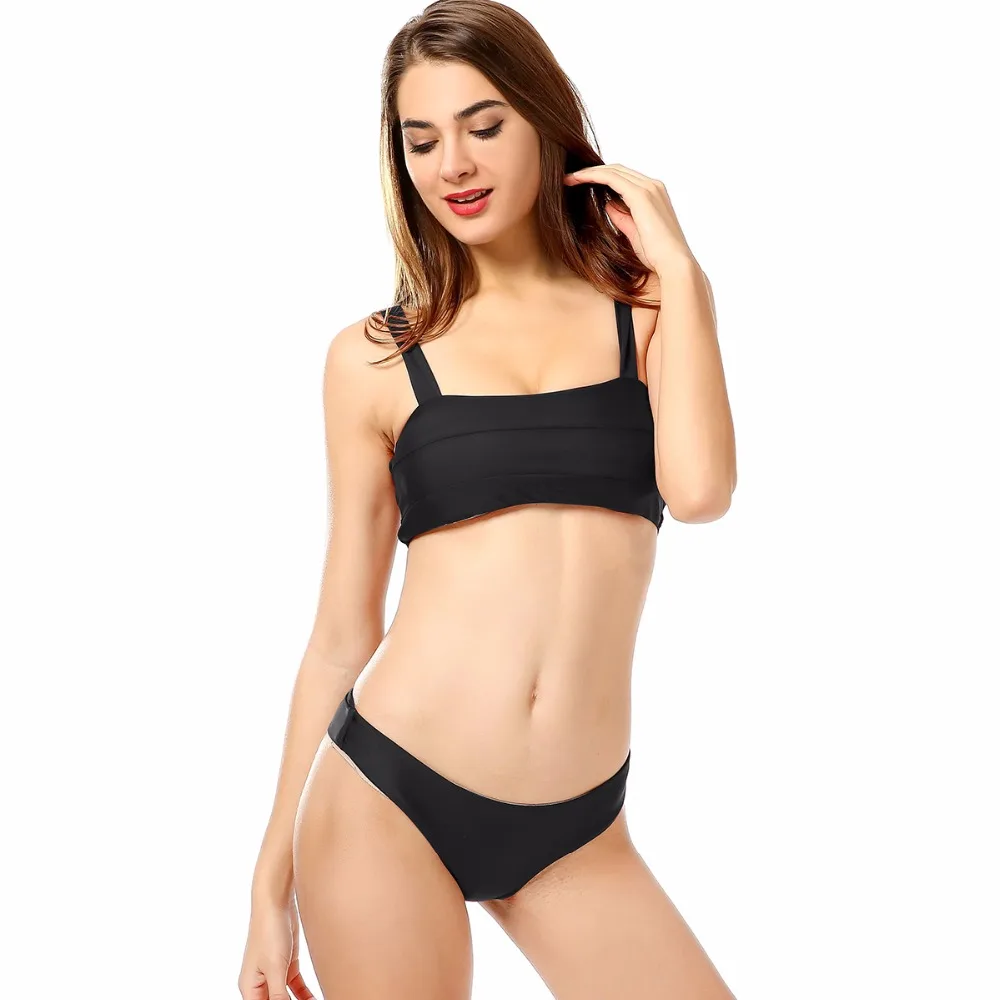

2018 Halter Sexy Bikini Push Up Swimsuit Halter Tank Swimwear Bathing Split Swimsuit Black Low Waist Bikini Womens Swim Wear