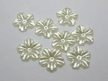 

200 Ivory Acrylic Pearl flower Beads 12mm FlatBack Center Hole Sew On Craft