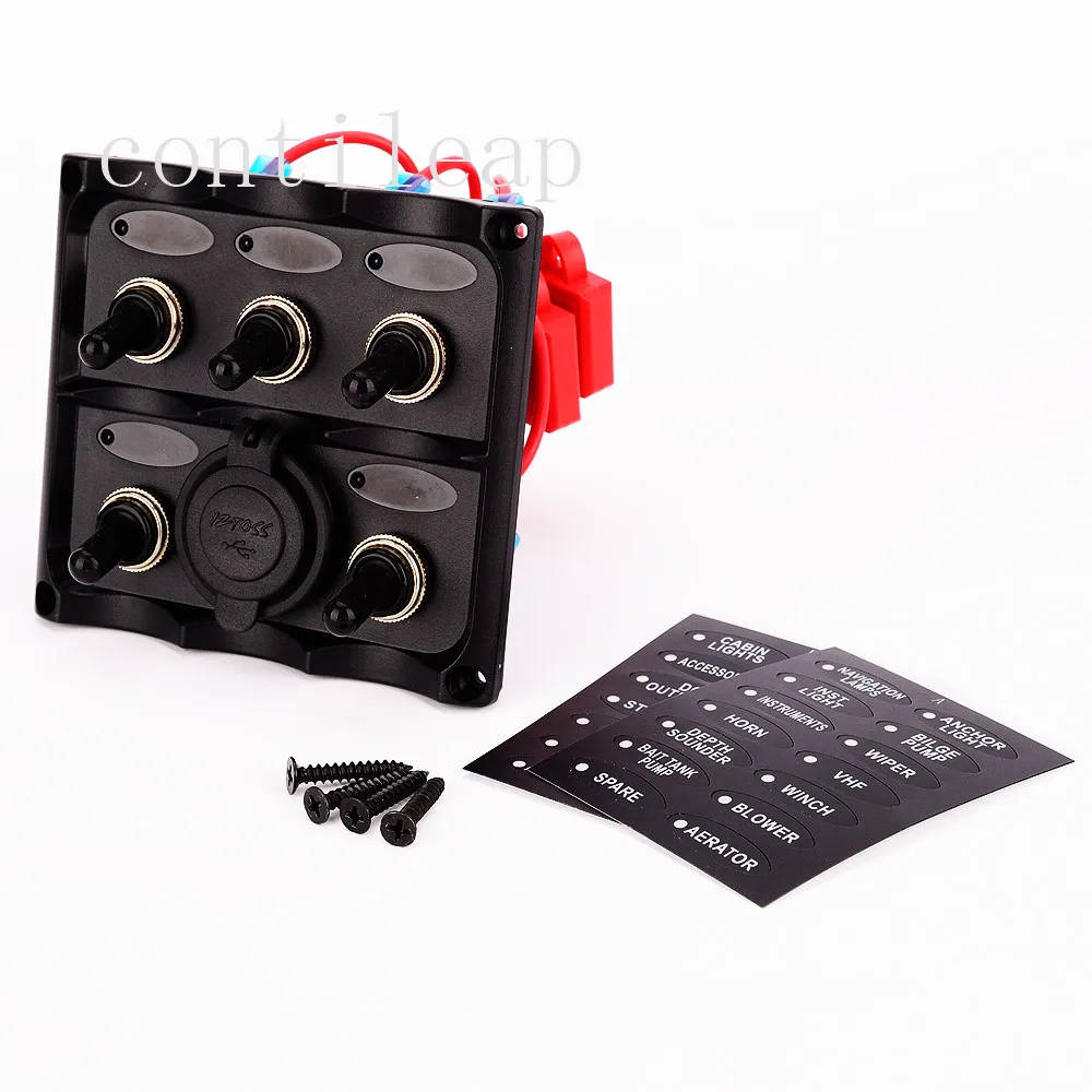 Marine Electric Blue LED Toggle Switch Panel 5 Gang with European Din