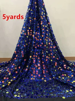 

African Sequins Lace Fabric 2019 High Quality Lace French Sequins Tulle Lace Nigerian Lace Fabrics For Wedding VISAAP052