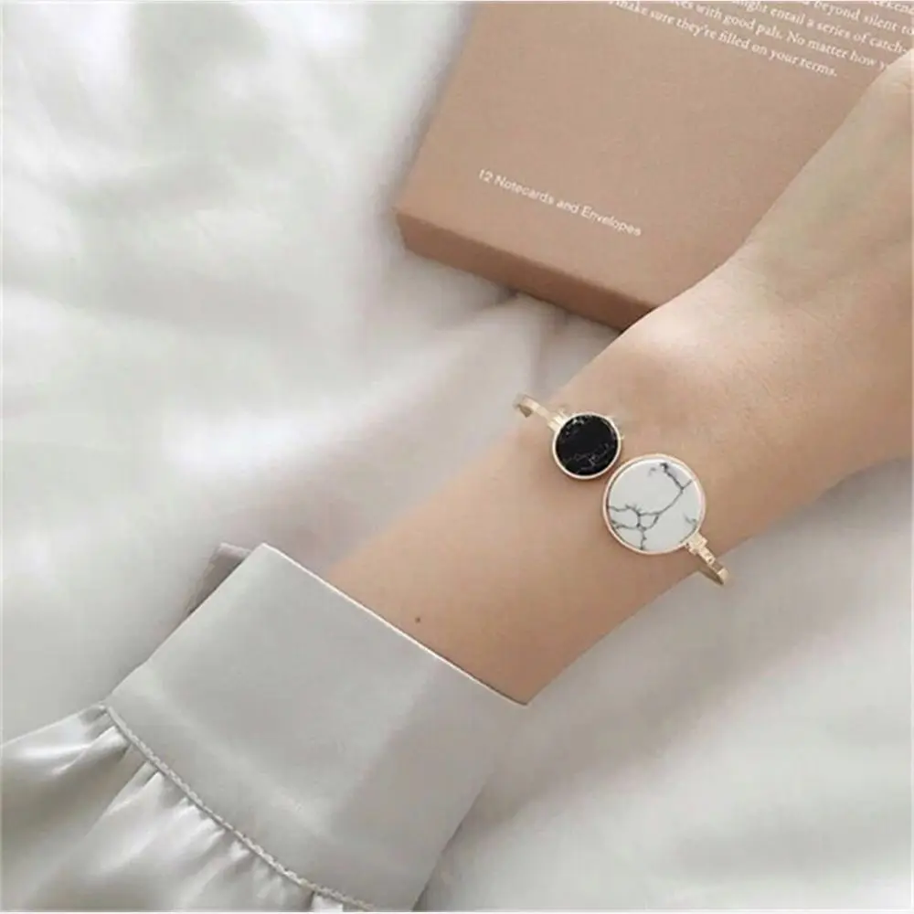 

1PC Fashion White Black Faux Marble Stone Round Bangle Gold Circle Open Cuff Bangle Bracelet For Women bracciali donna