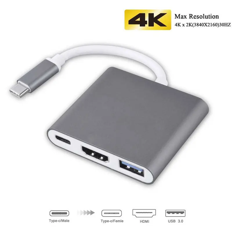 Адаптер 3 в 1 Thunderbolt USB Type C Hub к HDMI Dock с блоком питания для Samsung Dex mode MacBook Pro/Air