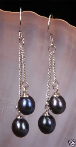 

Hot sale new Style >>>>6-7mm Genuine Natural Black Freshwater Pearl Sterling Silver Earrings