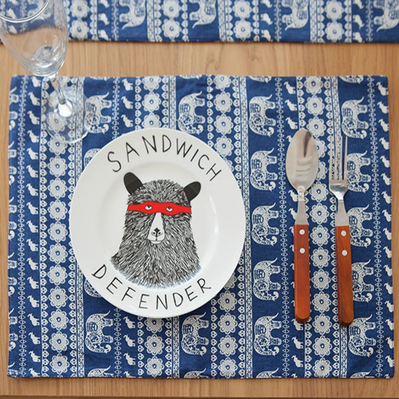 4pcs cotton linen pastoral placemat table mat tree leaf leave elephant