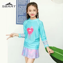 Sbart/ г., комплект из 2 предметов, рубашка с длинными рукавами+ юбка, купальный костюм для девочек, детские купальные костюмы с рисунком из лайкры, разделенные купальники, защита от солнца