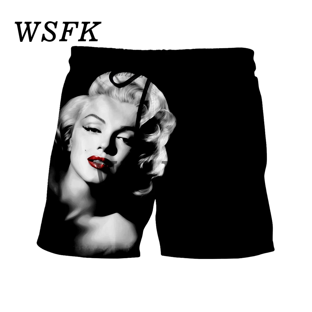 WSFK Повседневный 3D-принт Marilyn Monroe Print Мужские и женские шорты Hawaii Beach Повседневные хип-хоп спортивные шорты