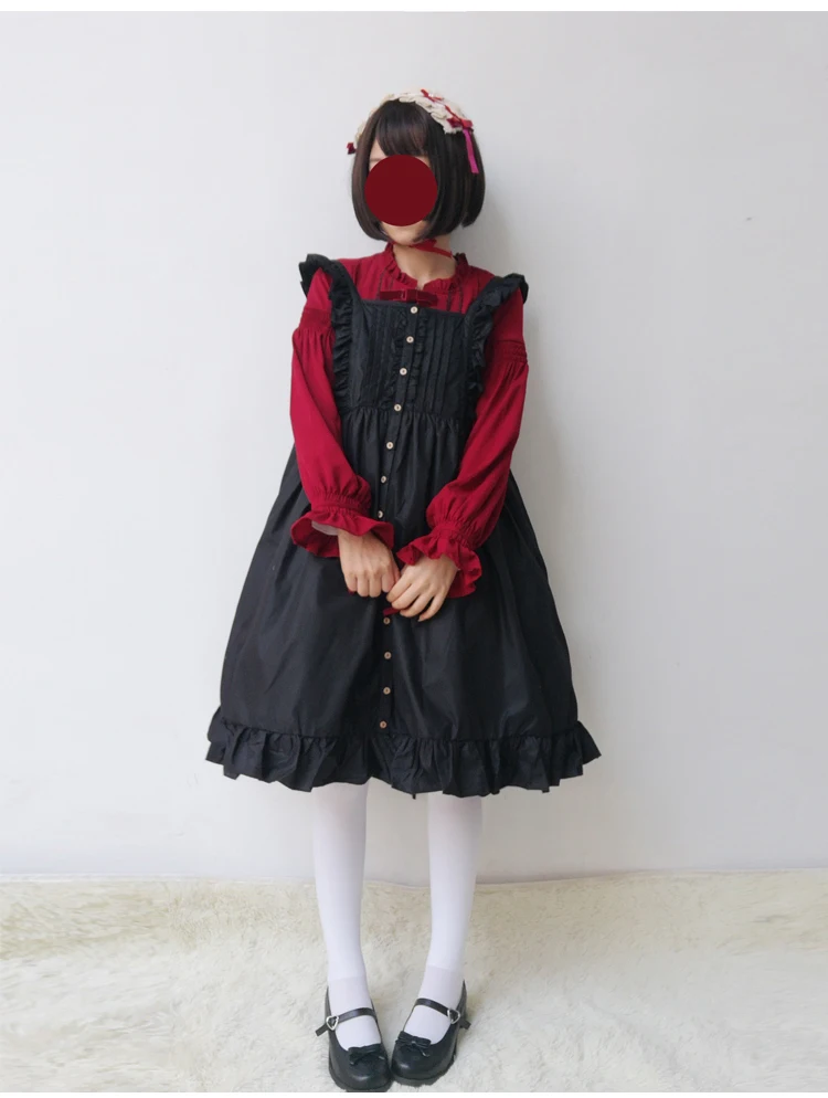 Японский стиль Лолита, Мягкое повседневное студенческое свободное платье с длинными рукавами для девочек, милое платье горничной, комплекты, черно-белое готическое платье лоли, комплект