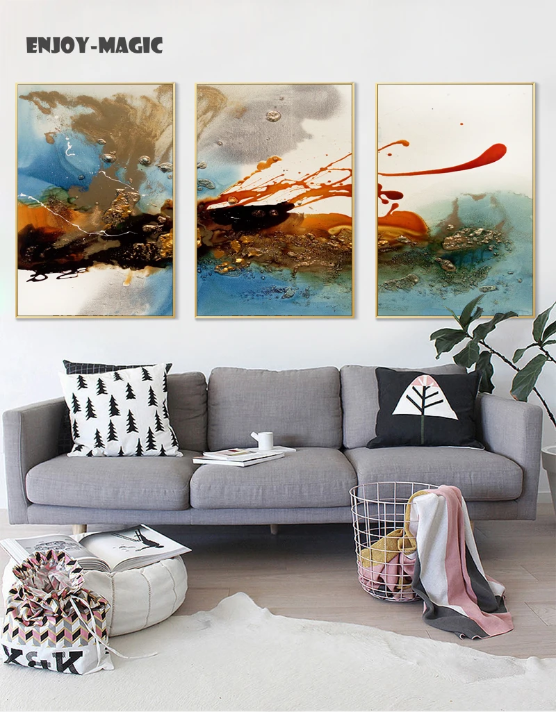 Home Decor канва плакат облако акварель абстрактное домашнее украшение стены искусства Современные 3 предмета картина маслом картина Панель пр...