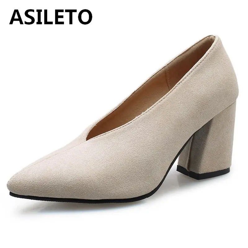 ASILETO 2019 новые туфли на необработанном каблуке с острым носком в стиле ретро