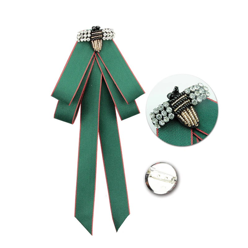 

6 Colors Bee Animal Shape Rhinestone Inlay Crystal Bow Ribbon Brooches 13*26CM Long Ribbon Broche Party Decoration Accessories