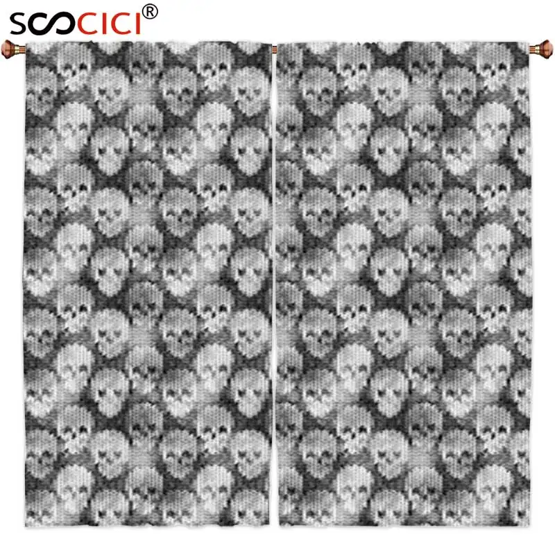 

Window Curtains Treatments 2 Panels,Skulls Decorations Knitting Texture With Brainpan Head Bone Pattern ,Home Decor Window