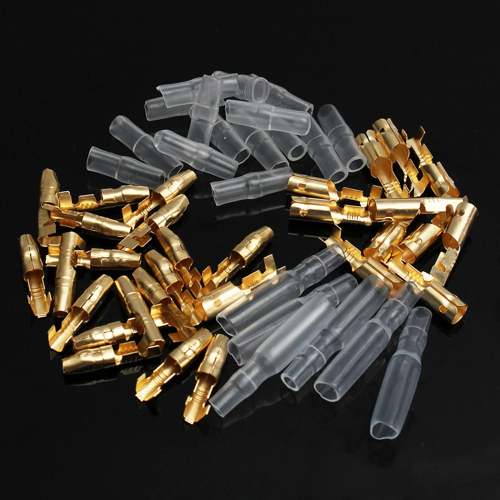 

50 Set 3.9mm Male Female Bullet Motorcycle Connector Terminals Socket with Insulator Sleeve Cover Mayitr